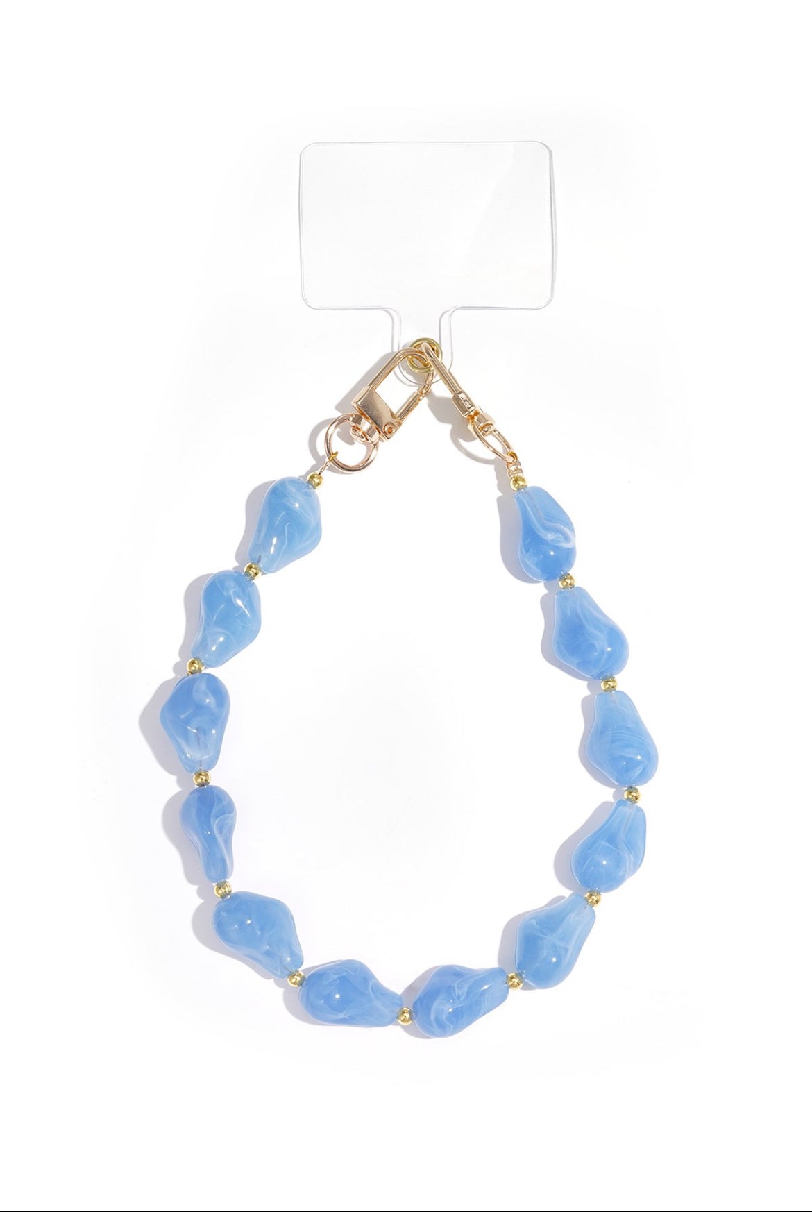 Telefoonkoord met kralen licht blauw