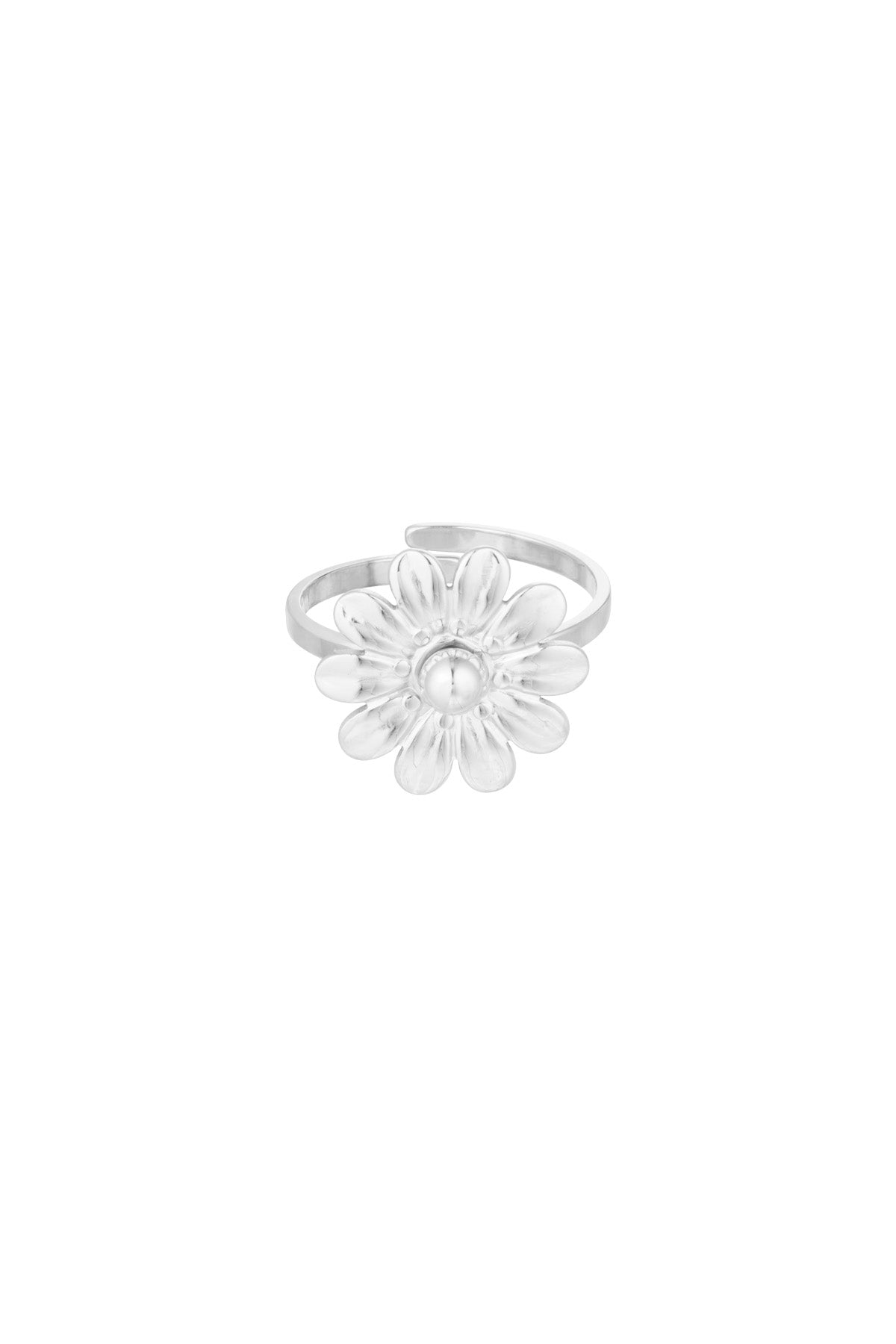 Ring met ronde bloem zilver