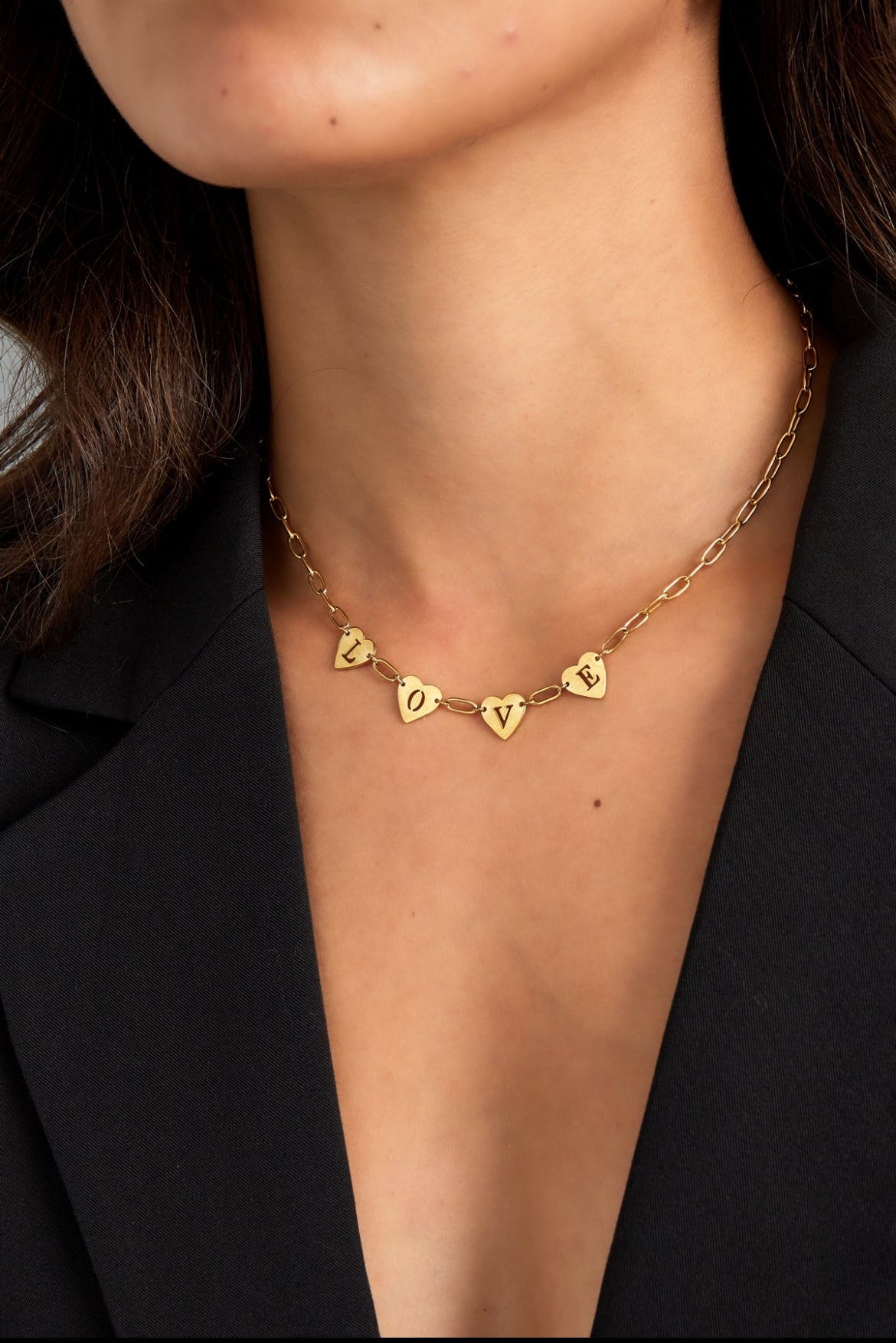 Ketting met schakels en hartjes zilver