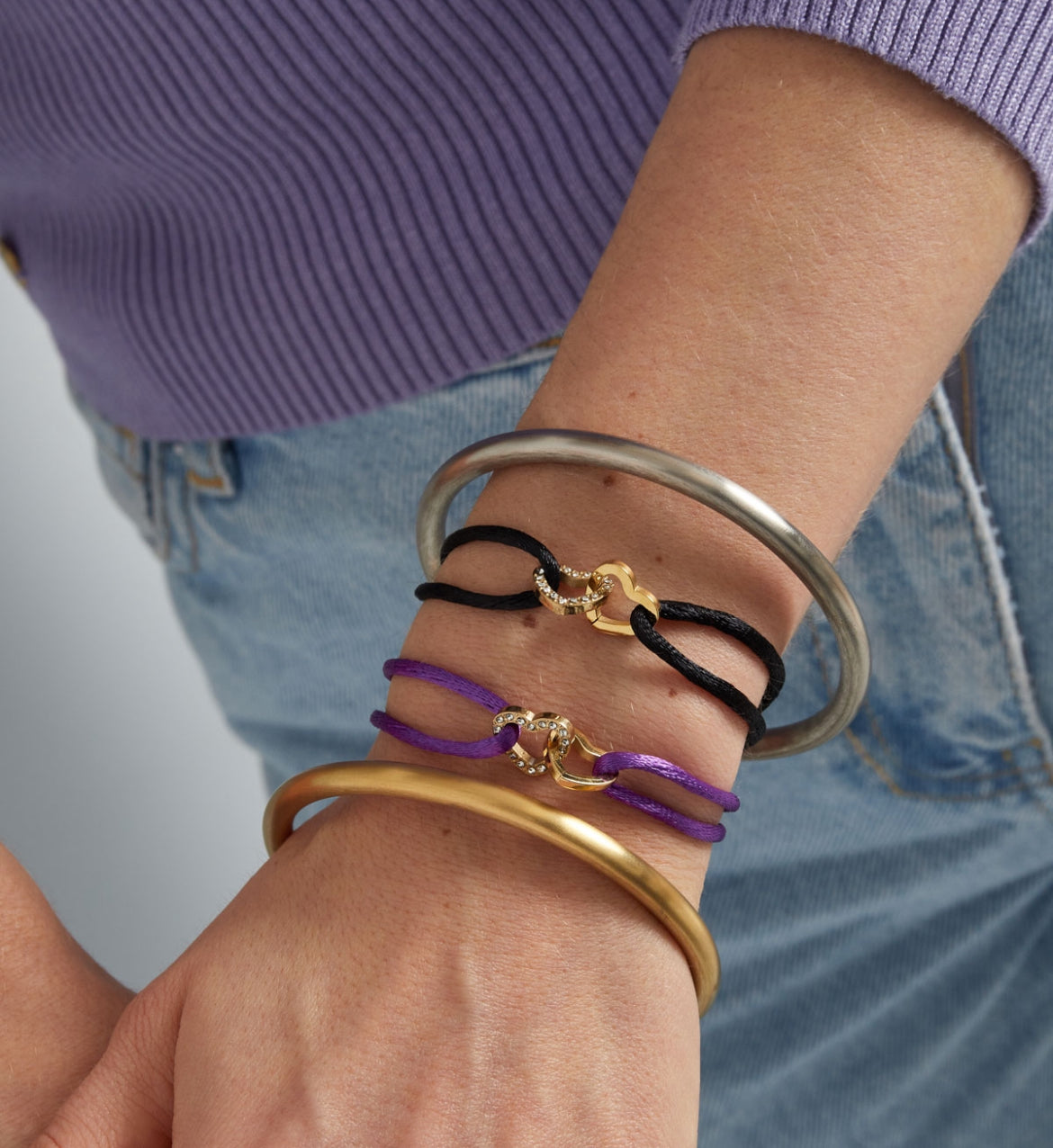 Armband satin hearts zwart