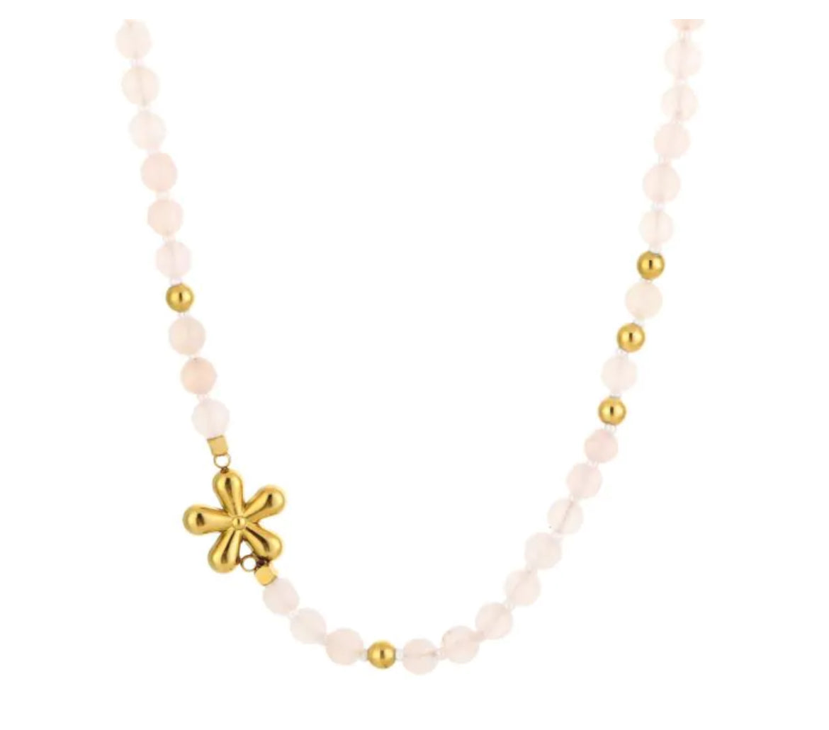 Kralen ketting met bloemetje licht roze