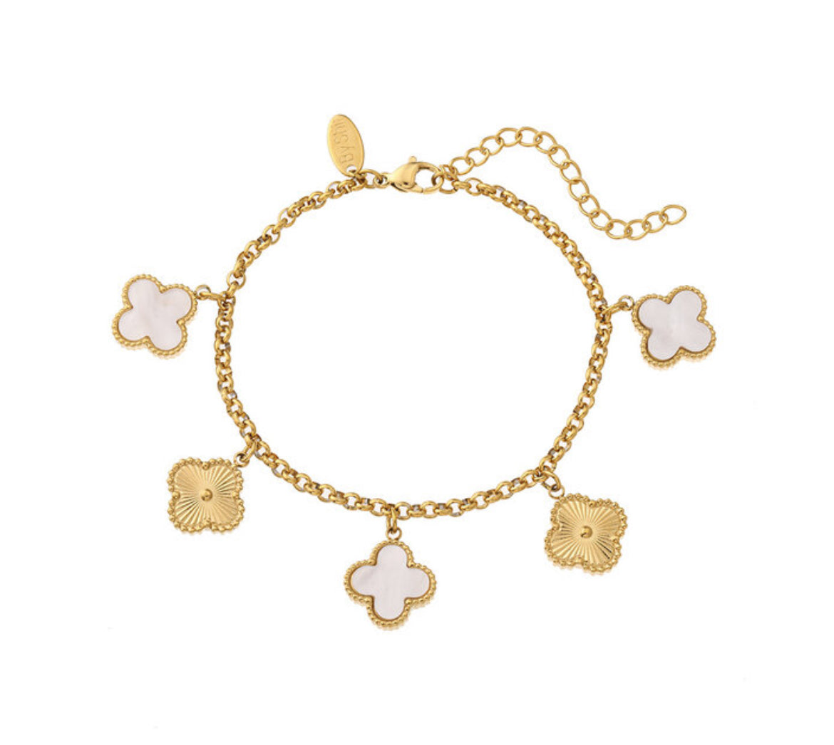 Armband met klavers wit goud