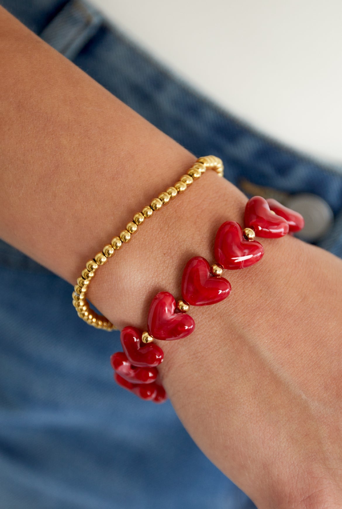 Armband hartjes bruin
