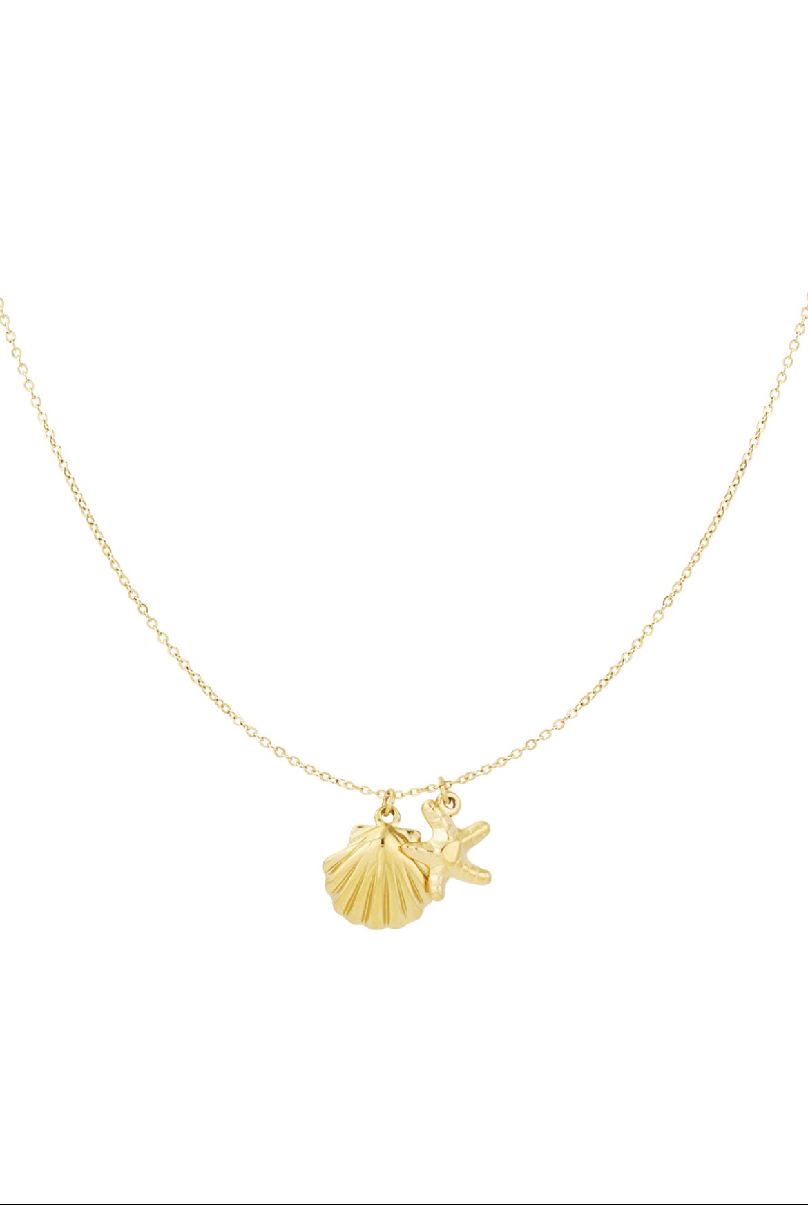 Ketting schelp en zeester bedel goud.