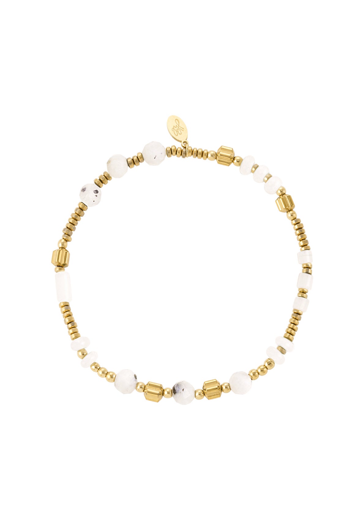 Armband met kralen en witte steentjes goud