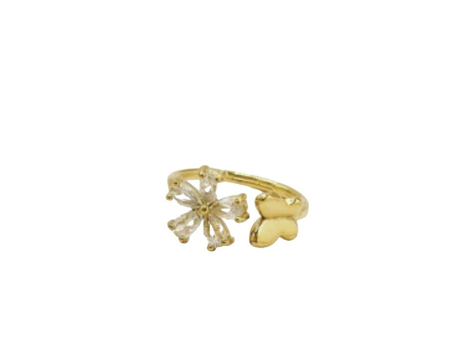 Ring met bloem en vlinder goud