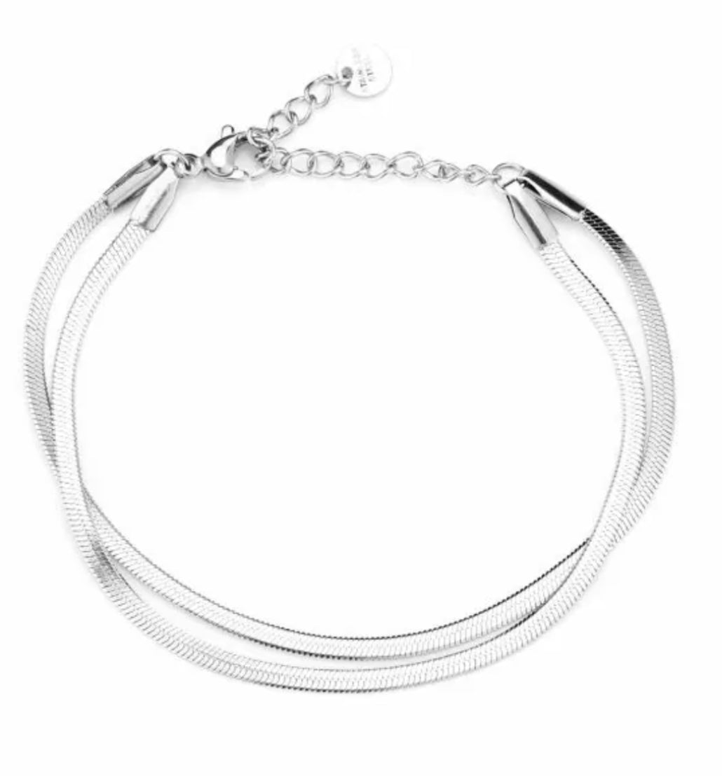 Armband double flatt chain zilver
