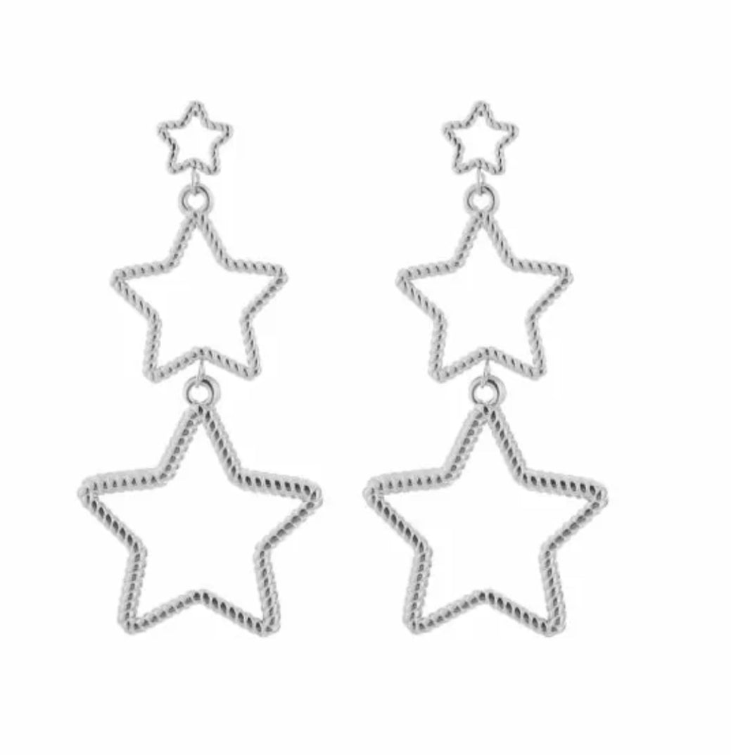 Oorbellen triple star zilver