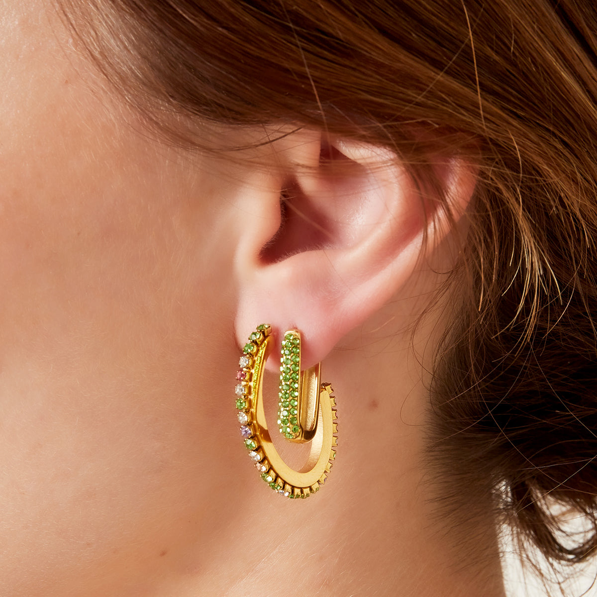 Oorbellen Lizz Goud met Groen