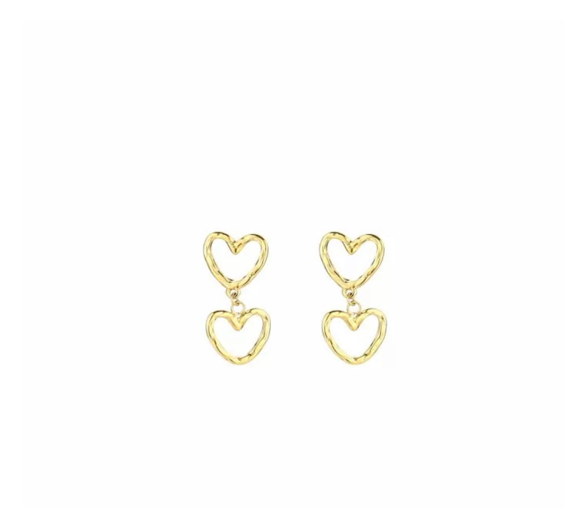 Oorbellen double heart goud