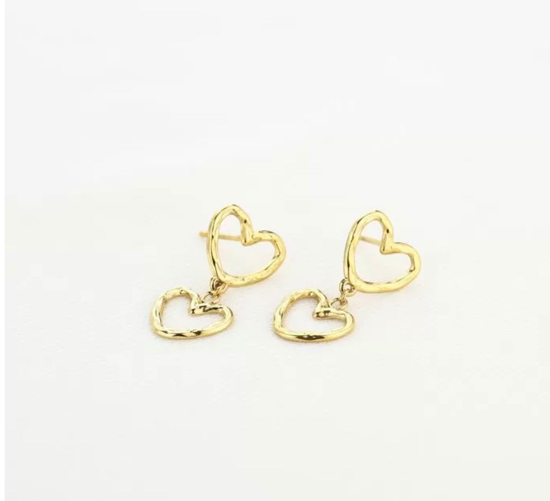 Oorbellen double heart goud