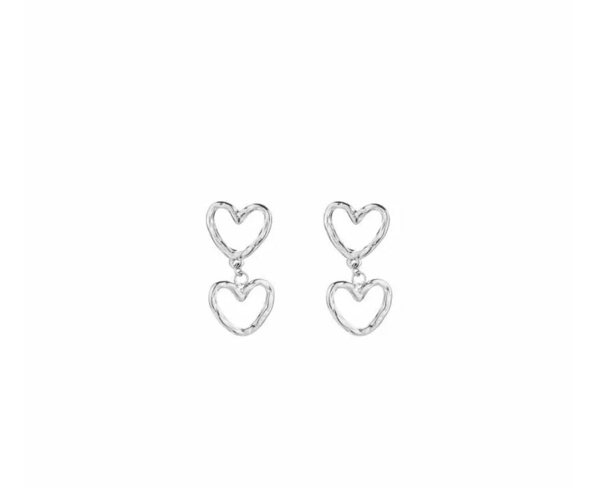 Oorbellen double heart goud