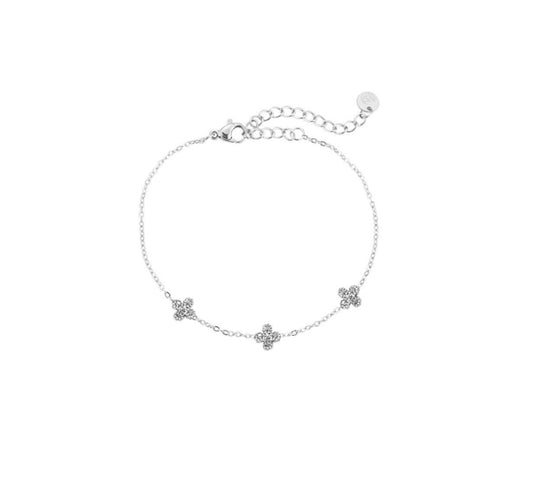 Armband klavertjes met steentjes zilver