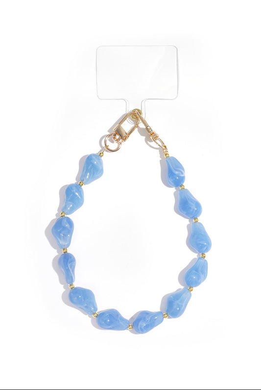 Telefoonkoord met kralen licht blauw