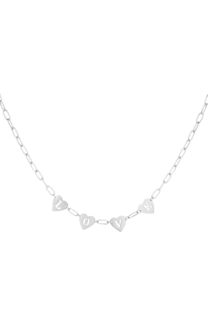 Ketting met schakels en hartjes zilver