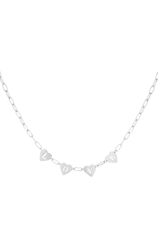 Ketting met schakels en hartjes zilver