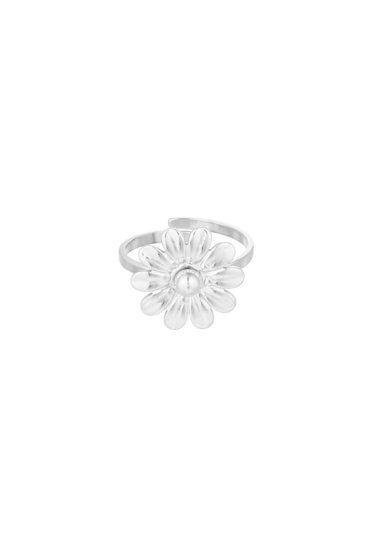 Ring met ronde bloem zilver