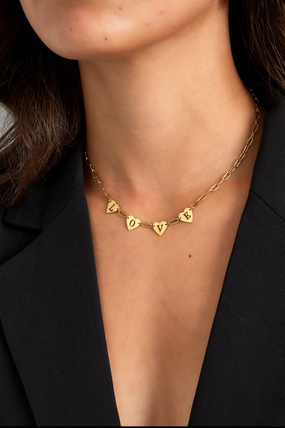 Ketting met schakels en hartjes zilver