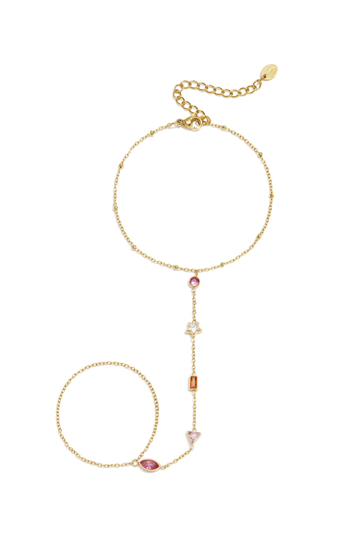 Handchain met gekleurde steentjes goud
