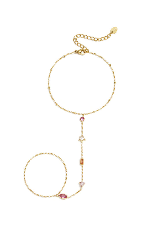Handchain met gekleurde steentjes goud
