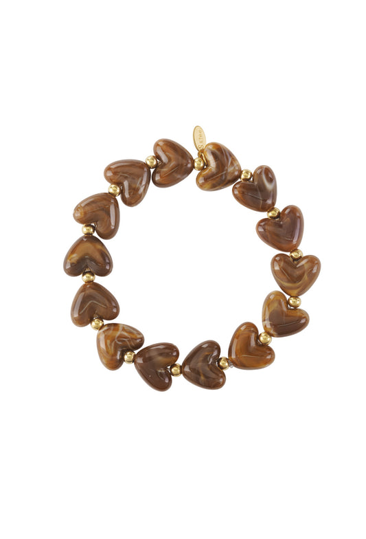 Armband hartjes bruin