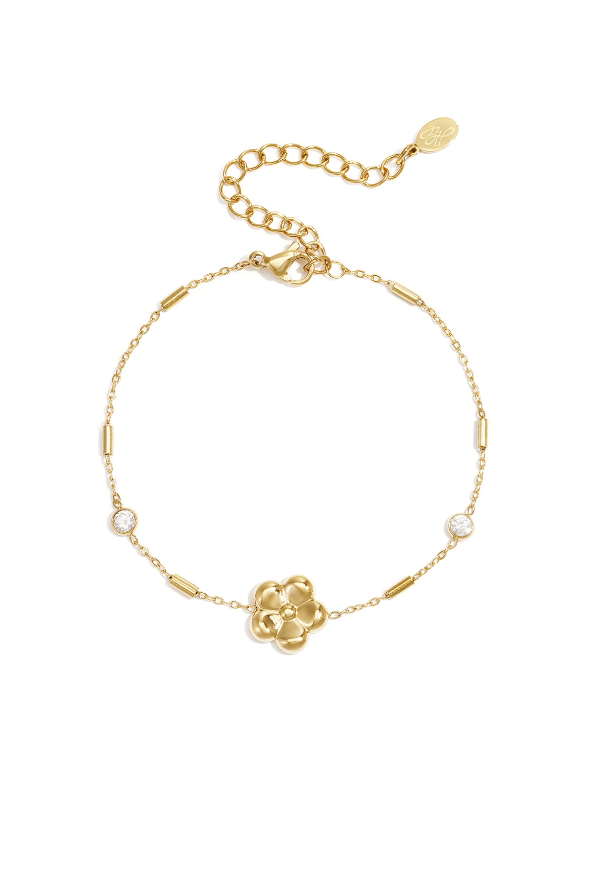 Armband met bloem en steentjes goud