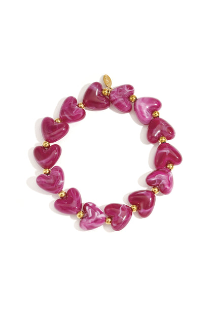 Armband met hartjes kralen fuchsia