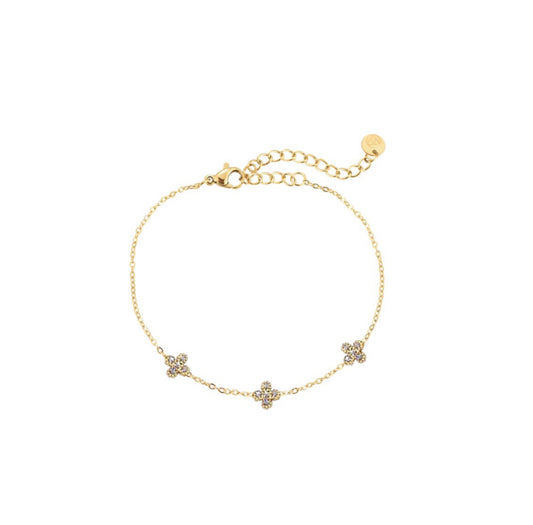 Armband met klavertjes en steentjes goud