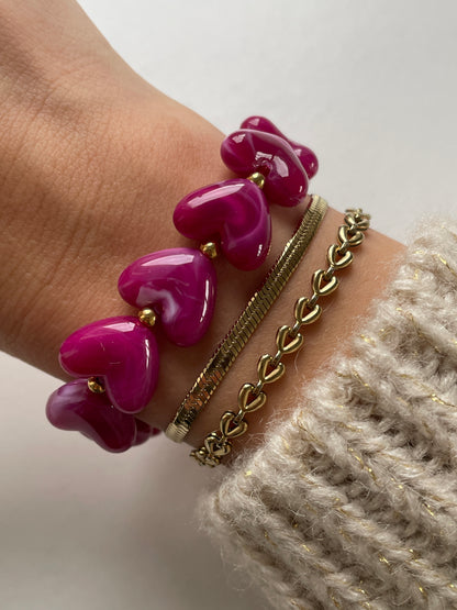 Armband met paarse hartjes kralen