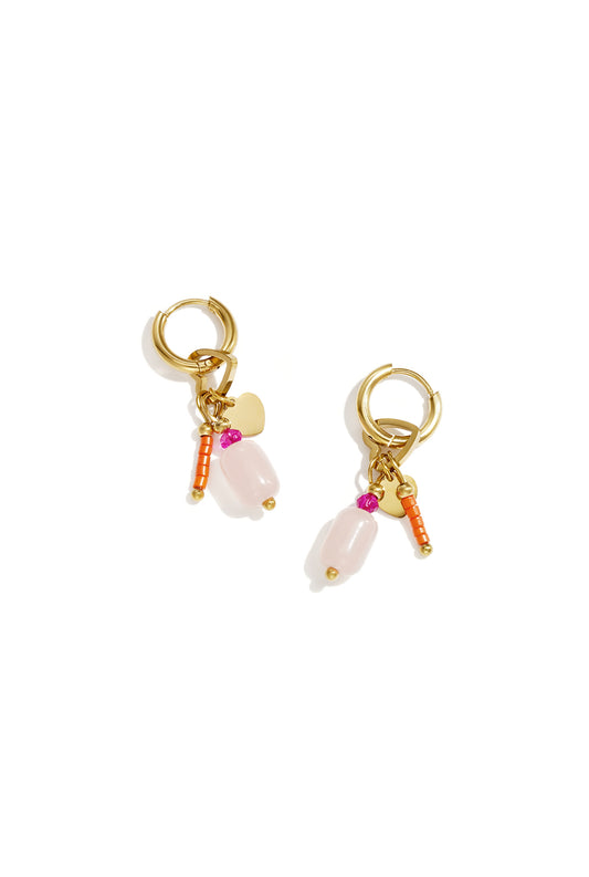 Oorbellen met roze steentje goud