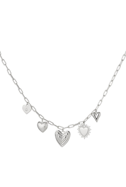 Bedel ketting met hartjes bedels zilver