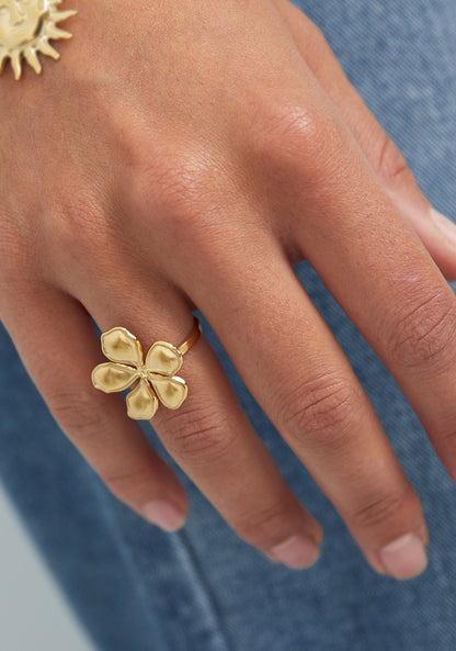 Ring platte bloem goud