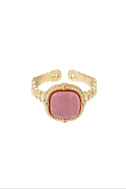 Ring natuursteen roze goud