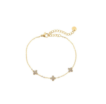 Armband klavertjes met steentjes goud