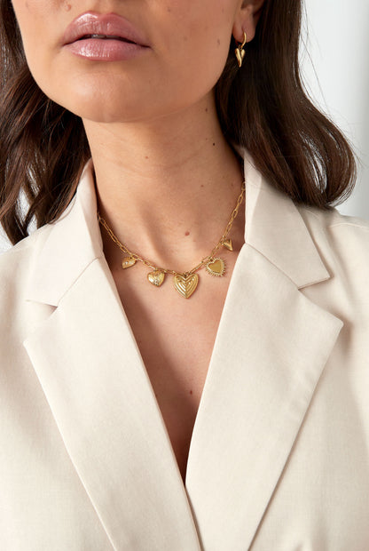 Bedel ketting met hartjes bedels zilver