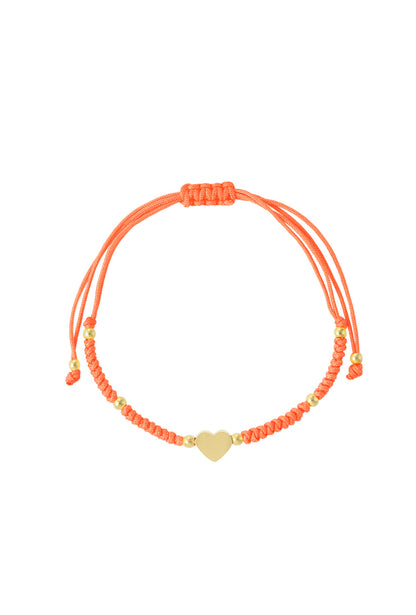 Armband met hartje en oranje koord goud