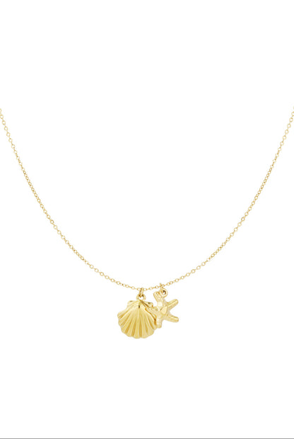 Ketting schelp en zeester bedel goud.