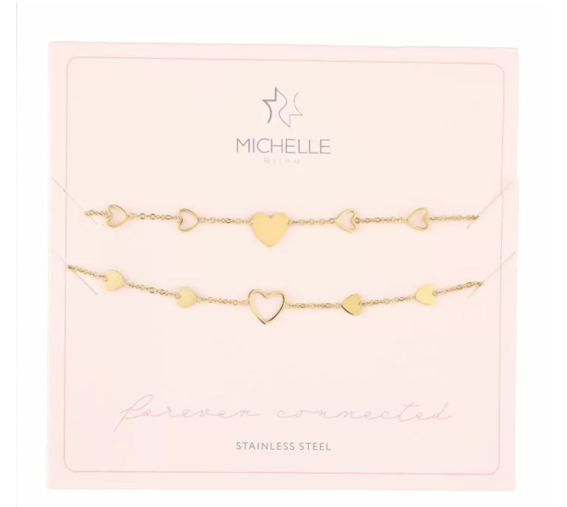 Forever Connect armbanden set dubbel hartjes goud