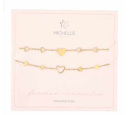 Forever Connect armbanden set dubbel hartjes goud