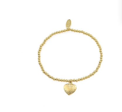 Armband met kralen en hartjes bedel goud