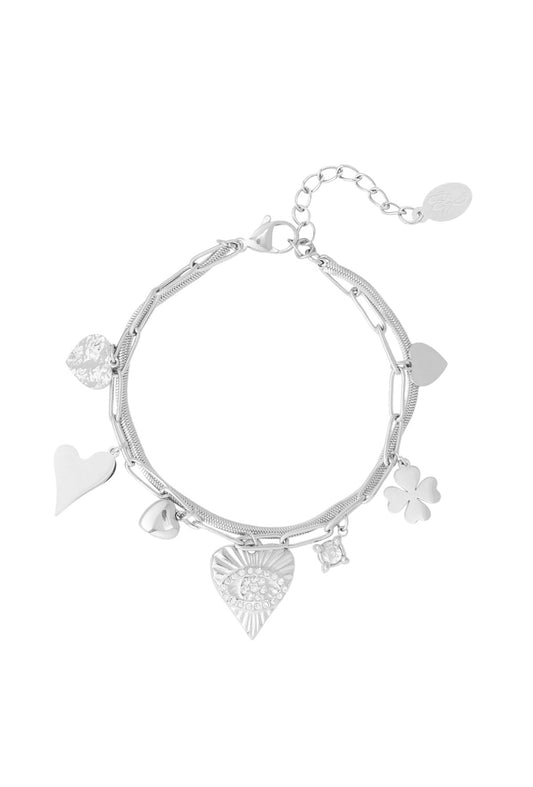 Dubbele armband met hartjes bedels zilver