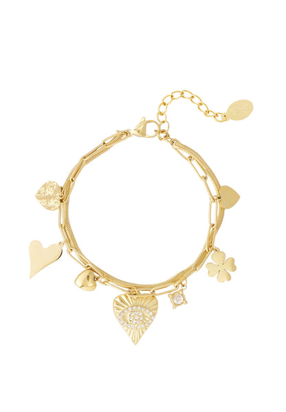 Dubbele armband met hartjes bedels goud
