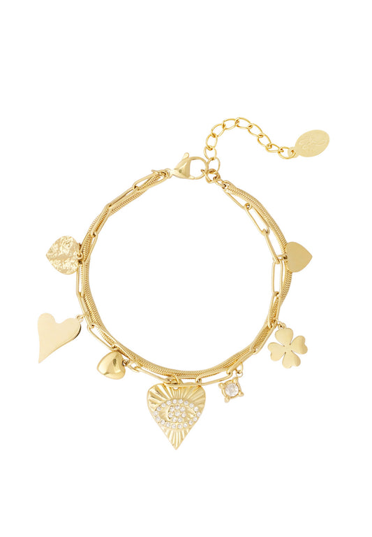 Dubbele armband met hartjes bedels goud