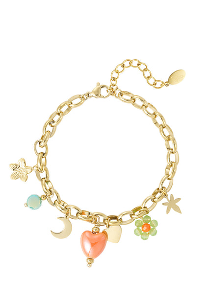Armband met gekleurde bedels goud