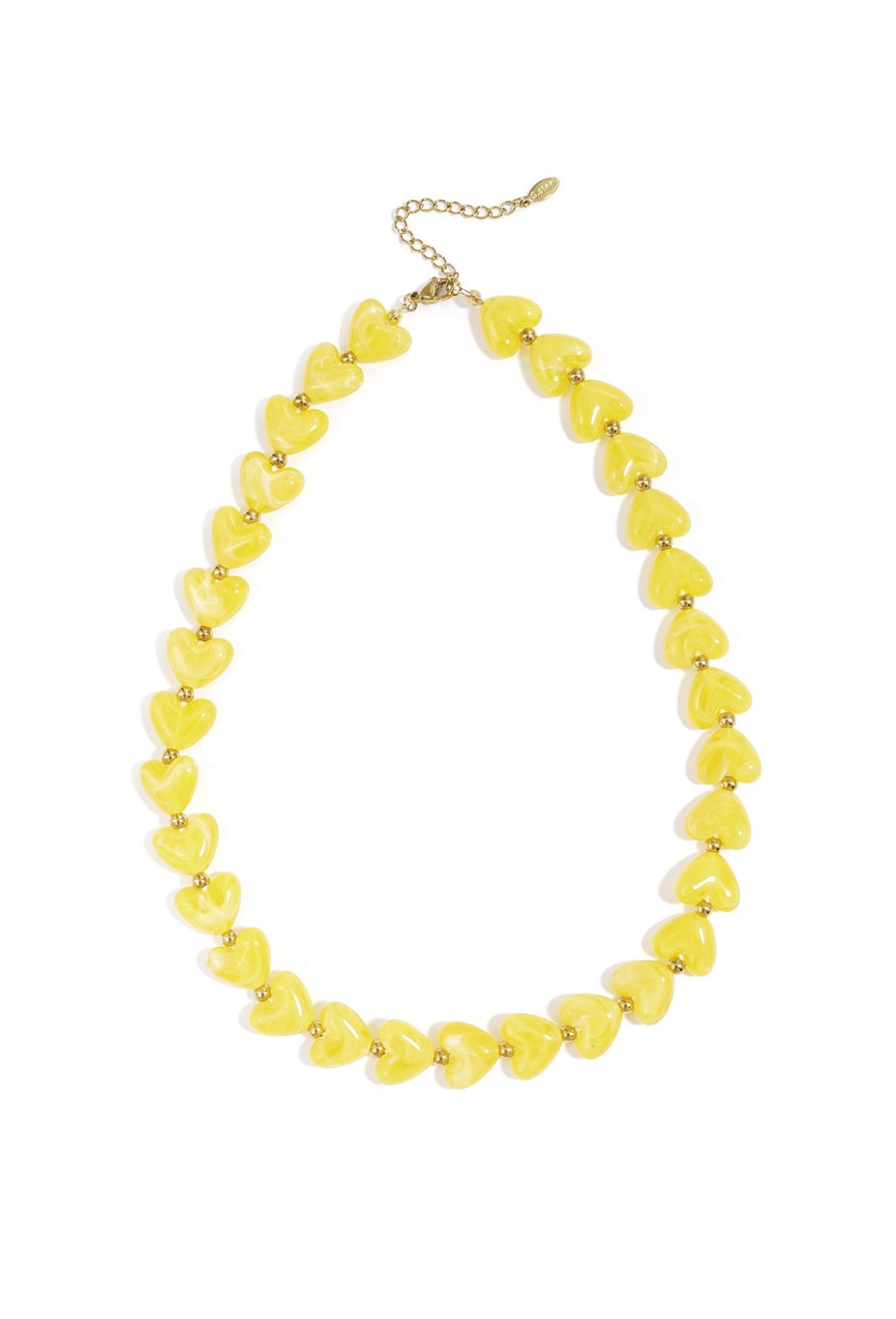 Kralen ketting met hartjes geel