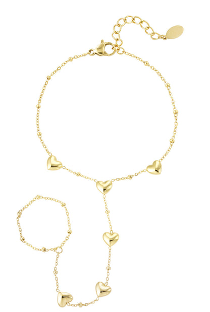 Handchain met hartjes goud of zilver