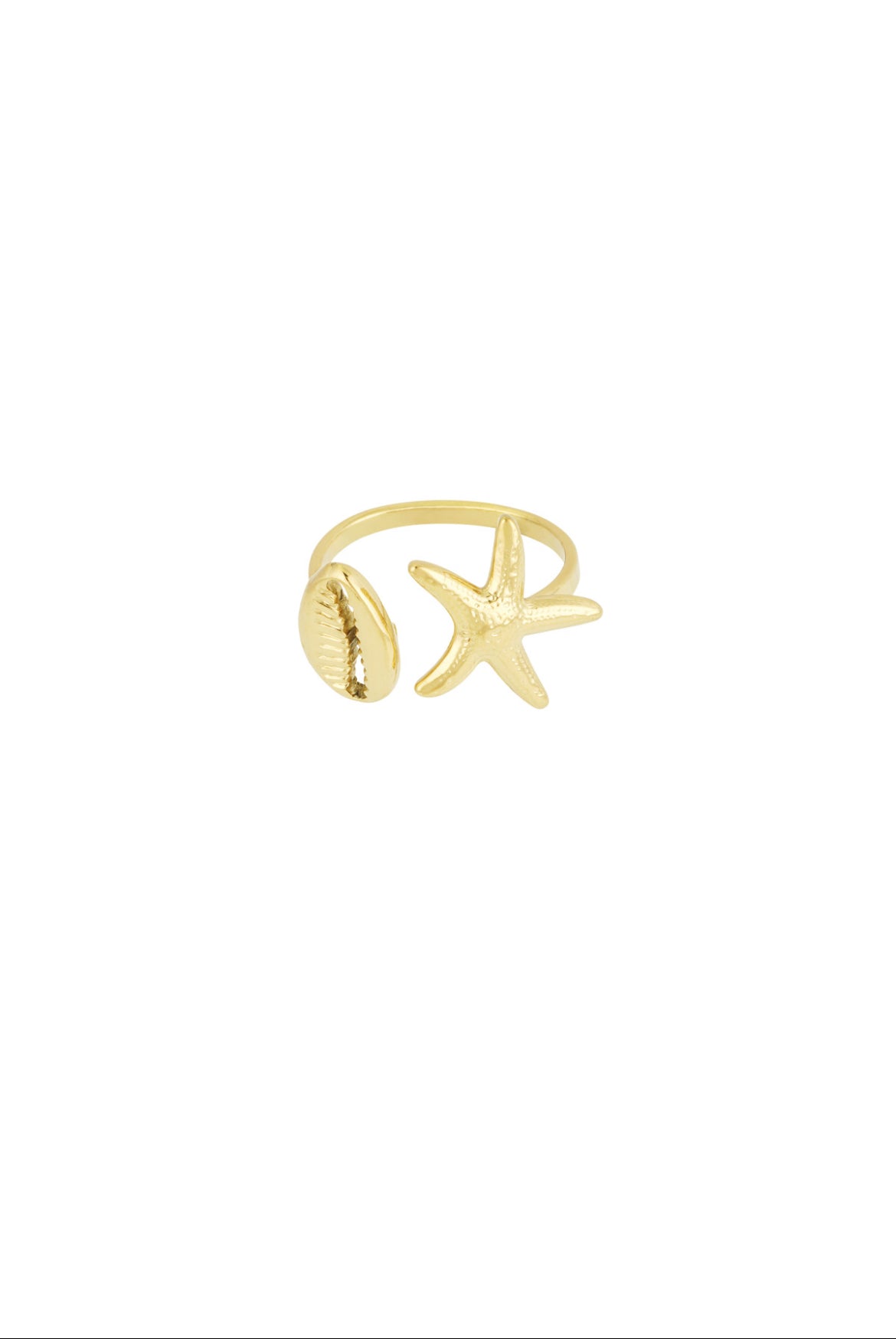 Ring zeester en schelp goud