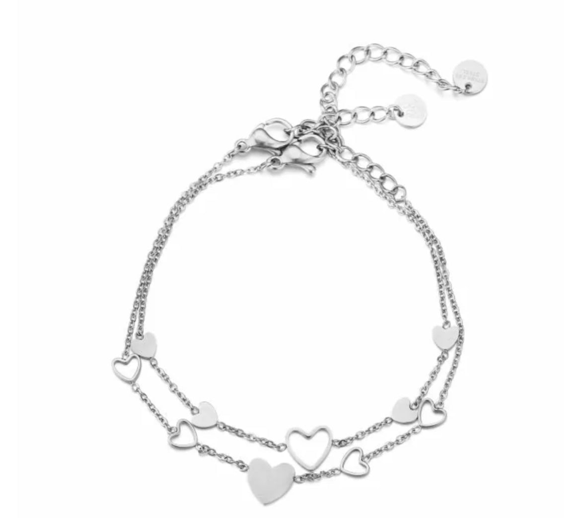 Forever Connect armbanden set dubbele hartjes zilver