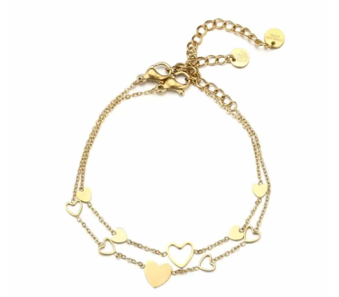 Forever Connect armbanden set dubbel hartjes goud