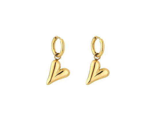 Oorbellen met basic hartje scheef goud